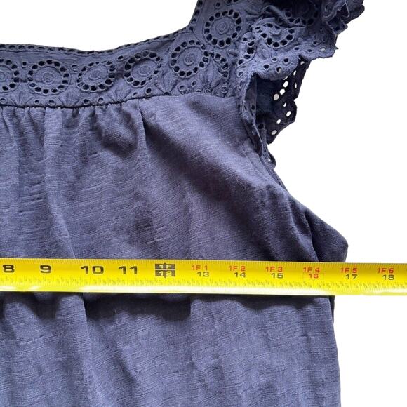 Talbots Women's L Navy Dress Eyelet Flutter Sleeve Square Neck Textured Fabric - Picture 7 of 13